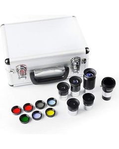 Solomark 1.25-Inch Telescope Eyepiece and Filter Set - Telescope Accessory Kit (Silver) - 5pcs Plossl Eyepiece Set, 7pcs Filter Set, 2X Barlow Lens